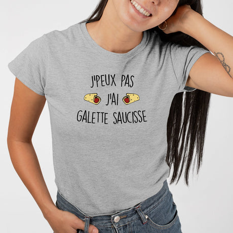 T-Shirt Femme J'peux pas j'ai galette saucisse Gris