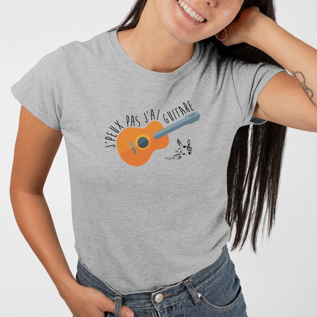 T-Shirt Femme J'peux pas j'ai guitare Gris