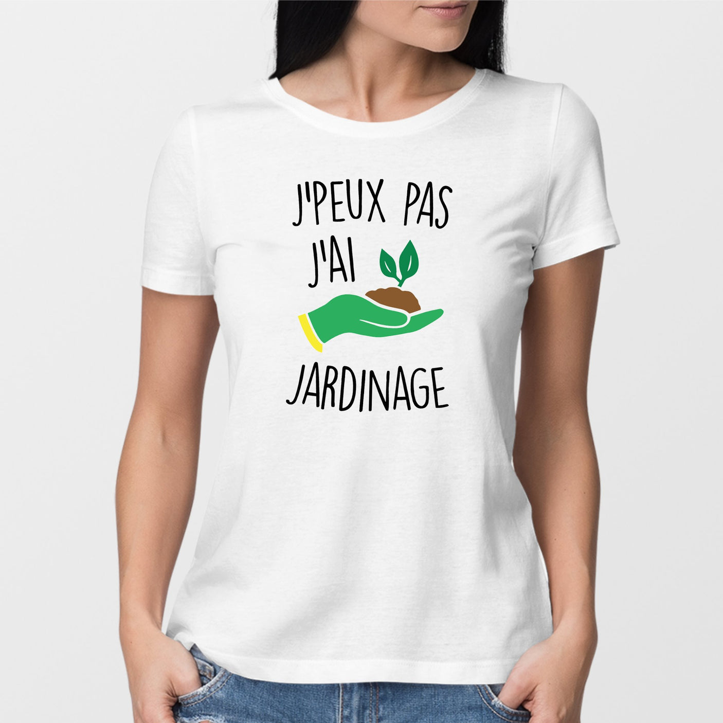 T-Shirt Femme J'peux pas j'ai jardinage Blanc