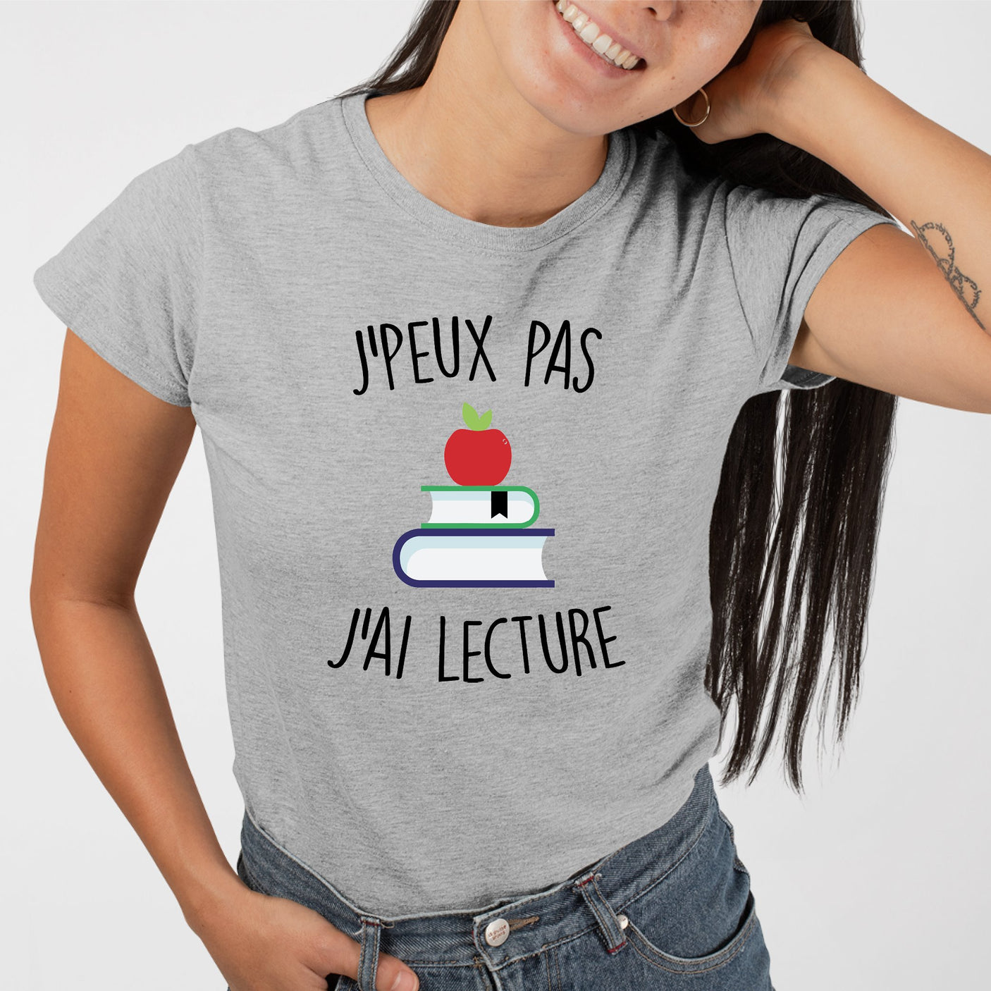 T-Shirt Femme J'peux pas j'ai lecture Gris