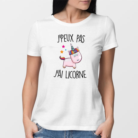 T-Shirt Femme J'peux pas j'ai licorne Blanc