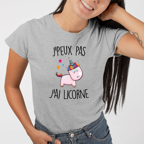 T-Shirt Femme J'peux pas j'ai licorne Gris