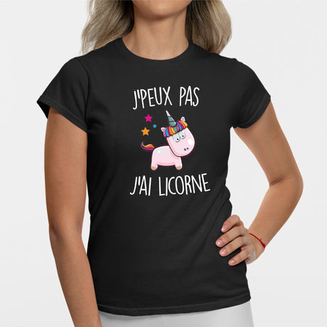 T-Shirt Femme J'peux pas j'ai licorne Noir