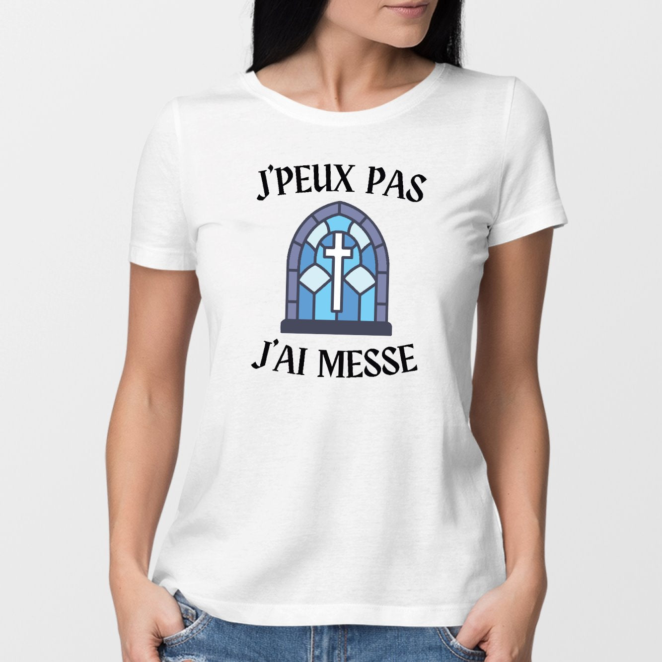 T-Shirt Femme J'peux pas j'ai messe Blanc