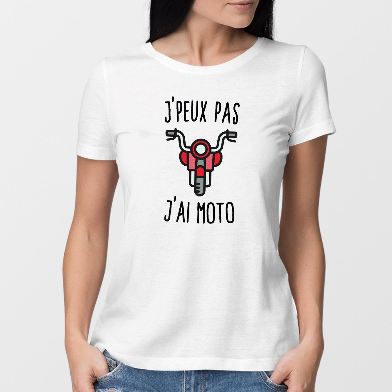 T-Shirt Femme J'peux pas j'ai moto Blanc