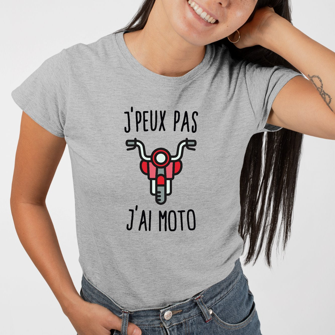 T-Shirt Femme J'peux pas j'ai moto Gris