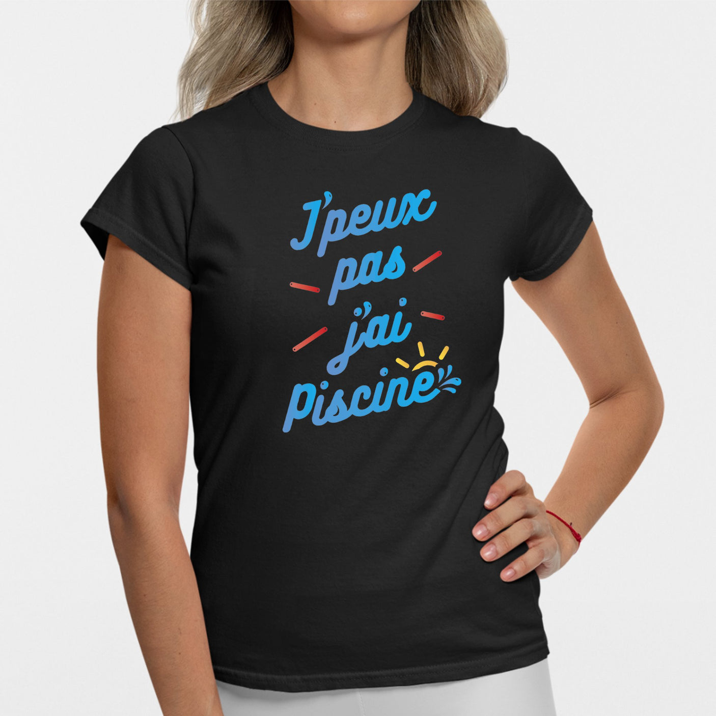 T-Shirt Femme J'peux pas j'ai piscine Noir