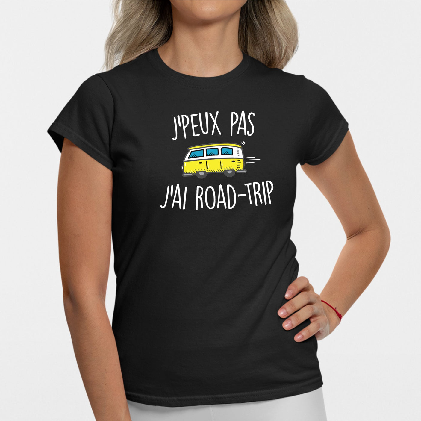 T-Shirt Femme J'peux pas j'ai road-trip Noir