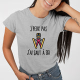 T-Shirt Femme J'peux pas j'ai saut à ski Gris