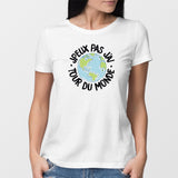 T-Shirt Femme J'peux pas j'ai tour du monde Blanc