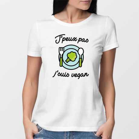 T-Shirt Femme J'peux pas j'suis vegan Blanc