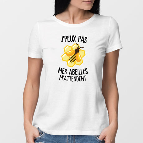 T-Shirt Femme J'peux pas mes abeilles m'attendent Blanc