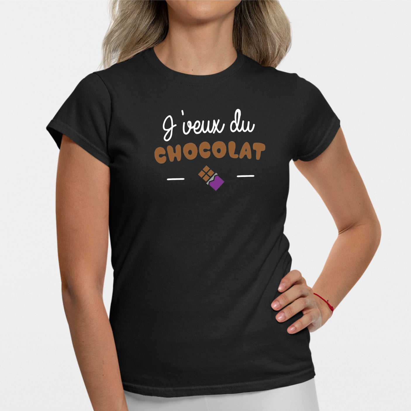 T-Shirt Femme J'veux du chocolat Noir