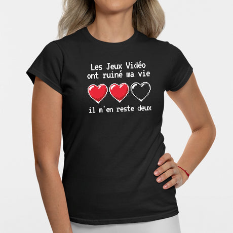 T-Shirt Femme Les jeux vidéo ont ruiné ma vie il m'en reste deux Noir