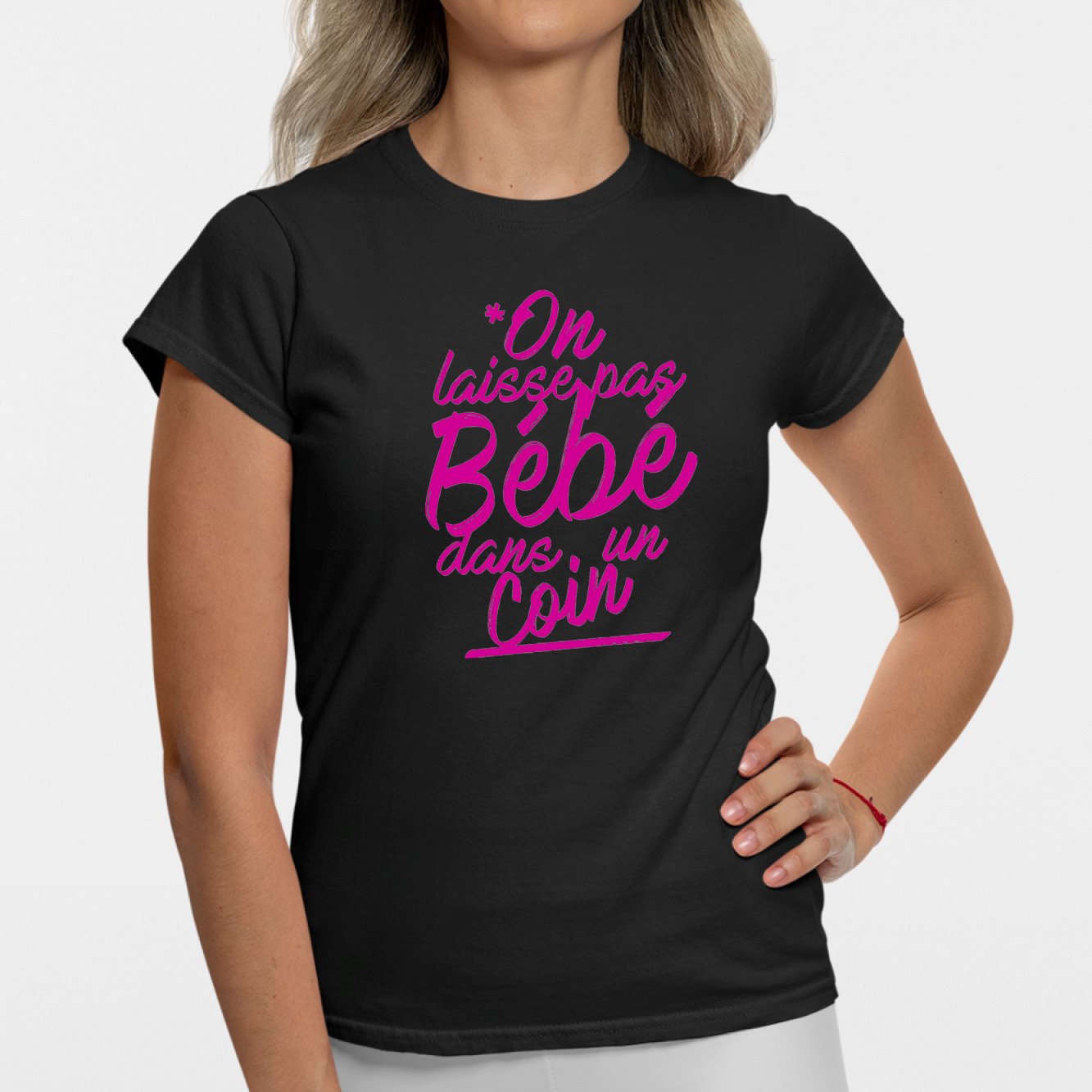 T-Shirt Femme On laisse pas bébé dans un coin Noir