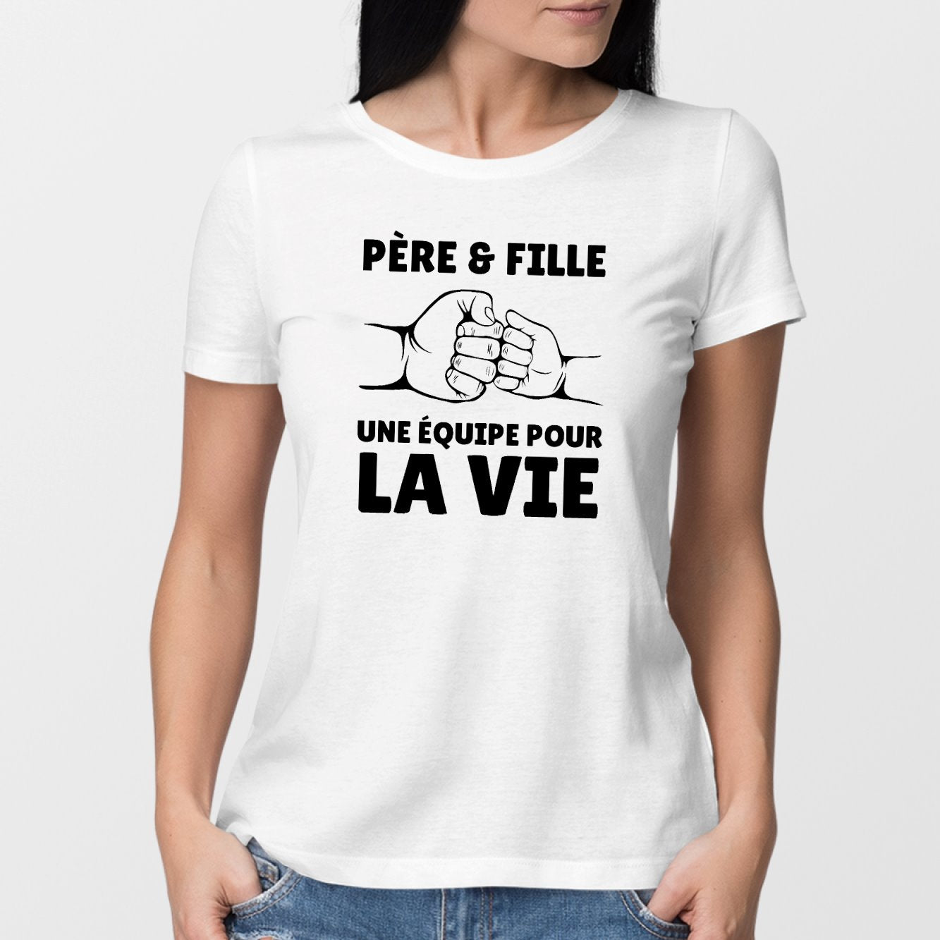 T-Shirt Femme Père et fille une équipe pour la vie Blanc