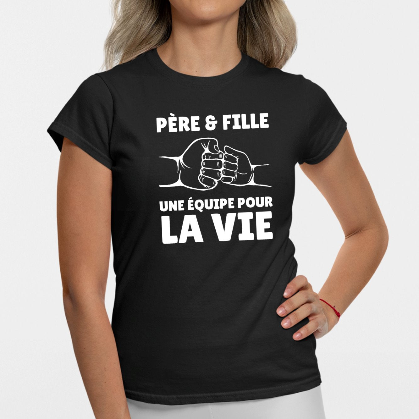 T-Shirt Femme Père et fille une équipe pour la vie Noir