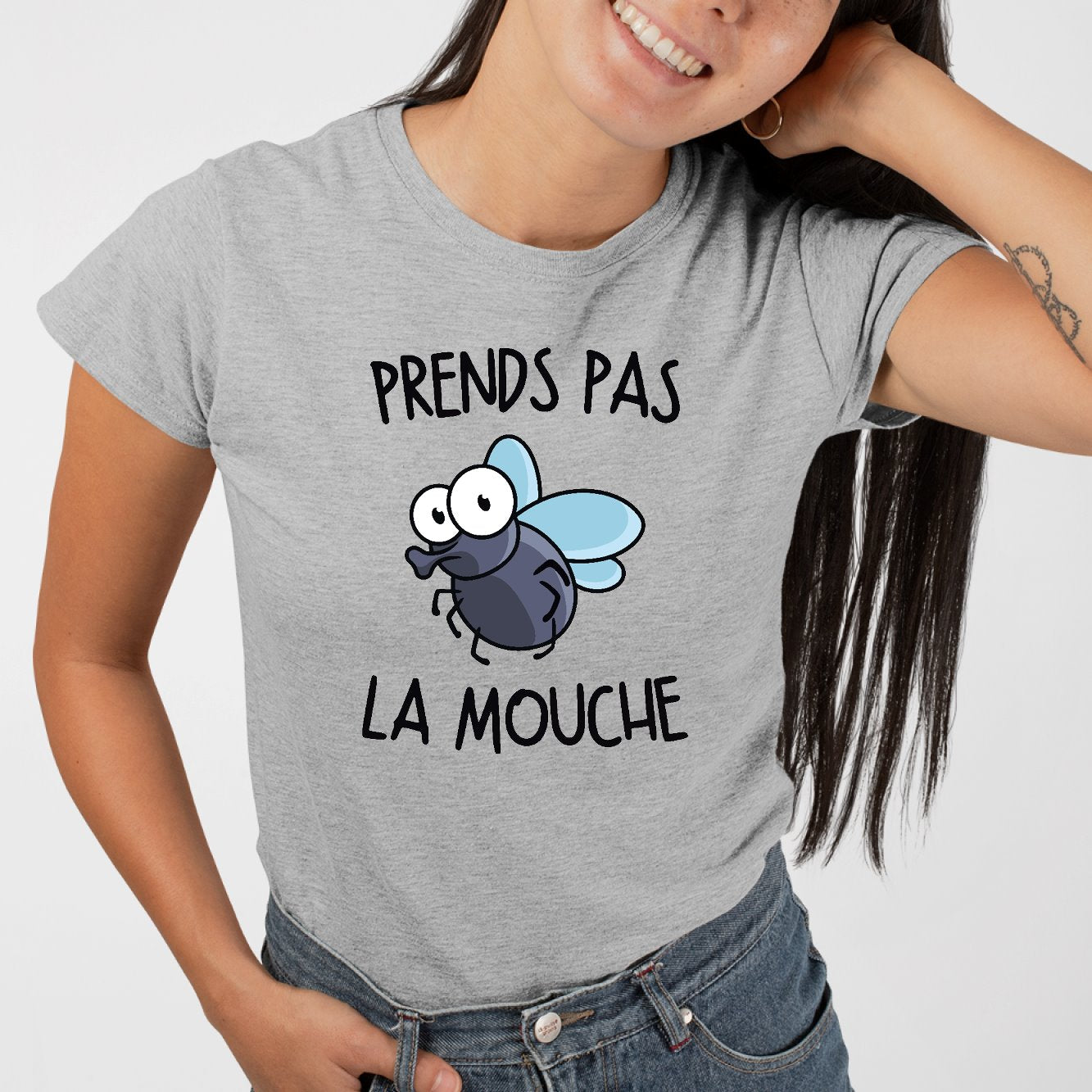 T-Shirt Femme Prends pas la mouche Gris