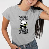 T-Shirt Femme Sauvez un bambou, mangez un panda Gris