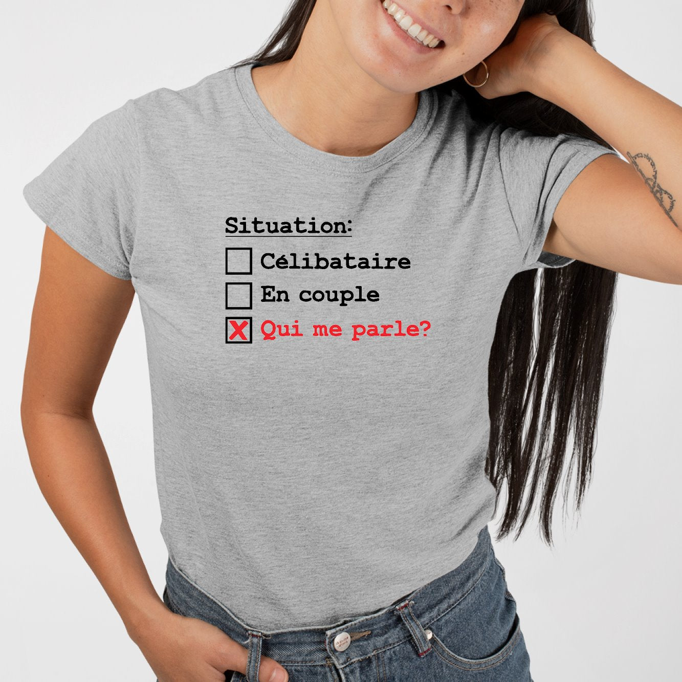 T-Shirt Femme Situation célibataire Gris