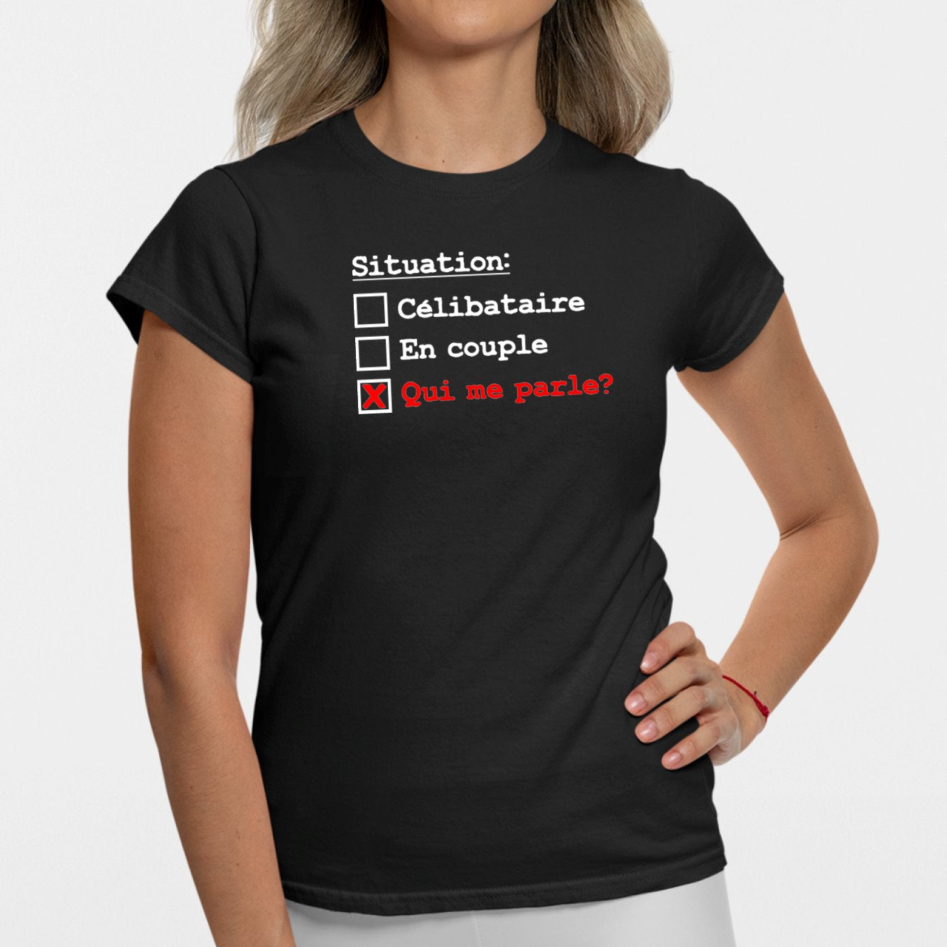 T-Shirt Femme Situation célibataire Noir