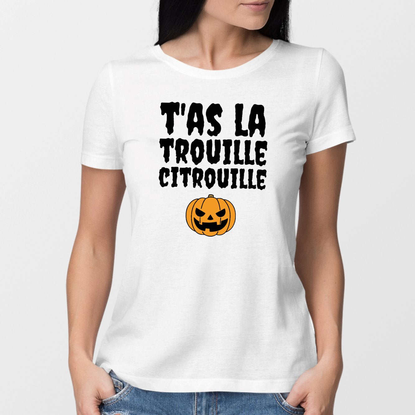 T-Shirt Femme T'as la trouille citrouille Blanc