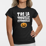 T-Shirt Femme T'as la trouille citrouille Noir