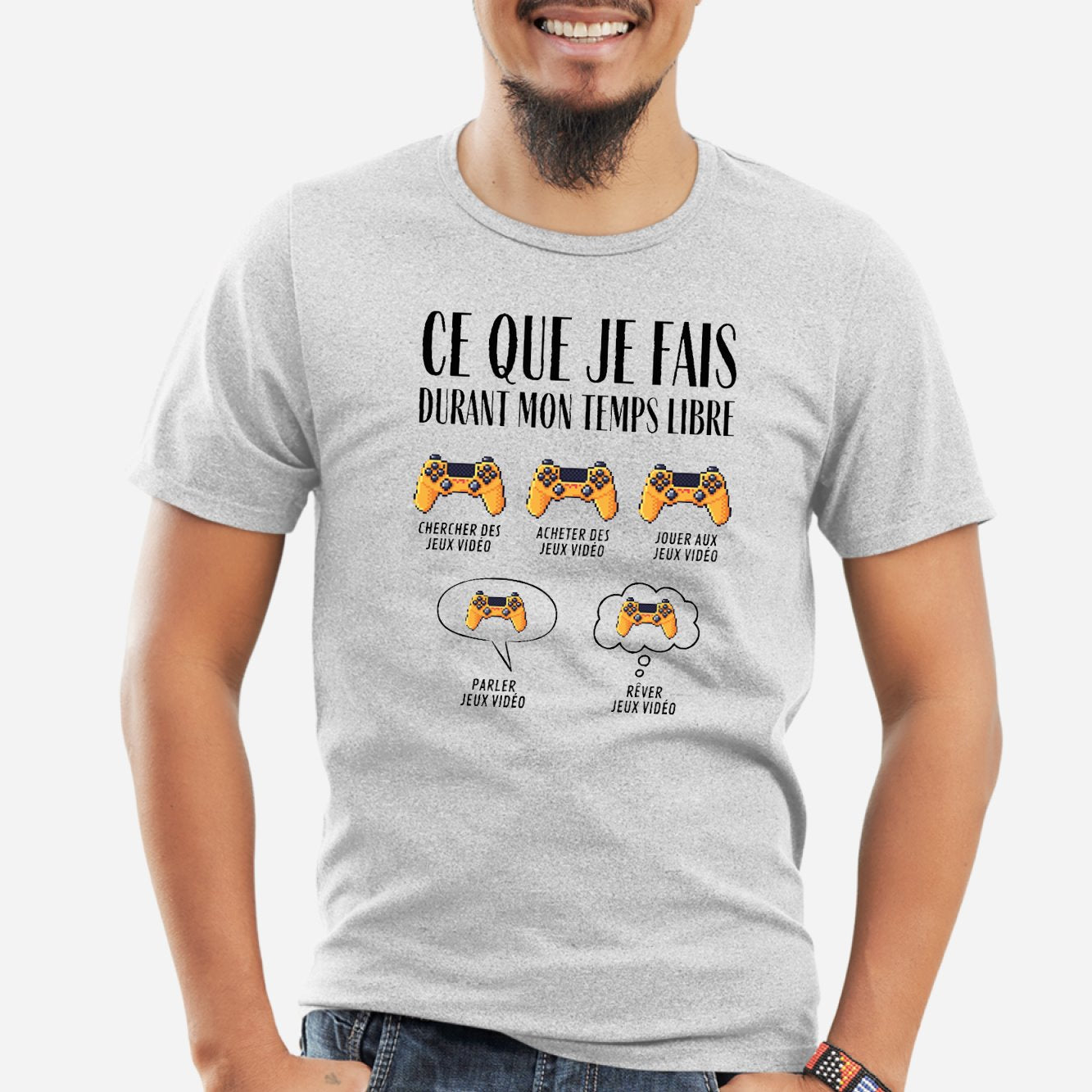 T-Shirt Homme Ce que je fais durant mon temps libre Jeux vidéo Gris