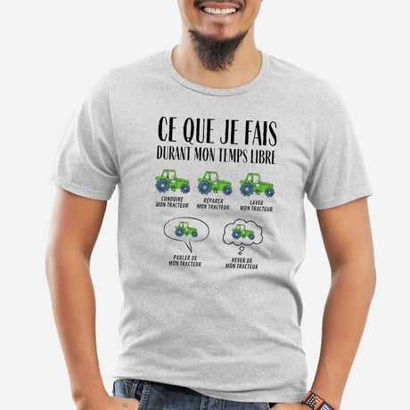 T-Shirt Homme Ce que je fais durant mon temps libre Tracteur Gris