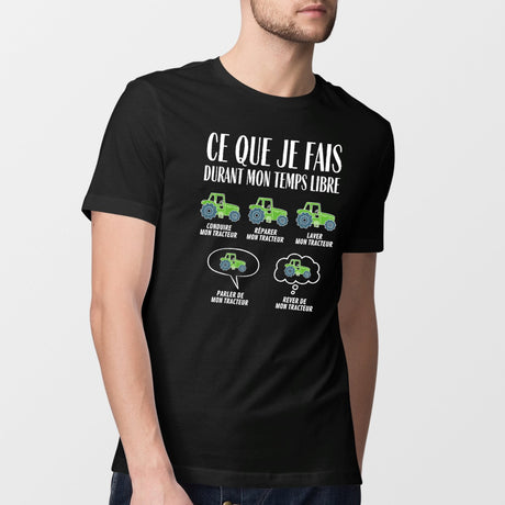 T-Shirt Homme Ce que je fais durant mon temps libre Tracteur Noir