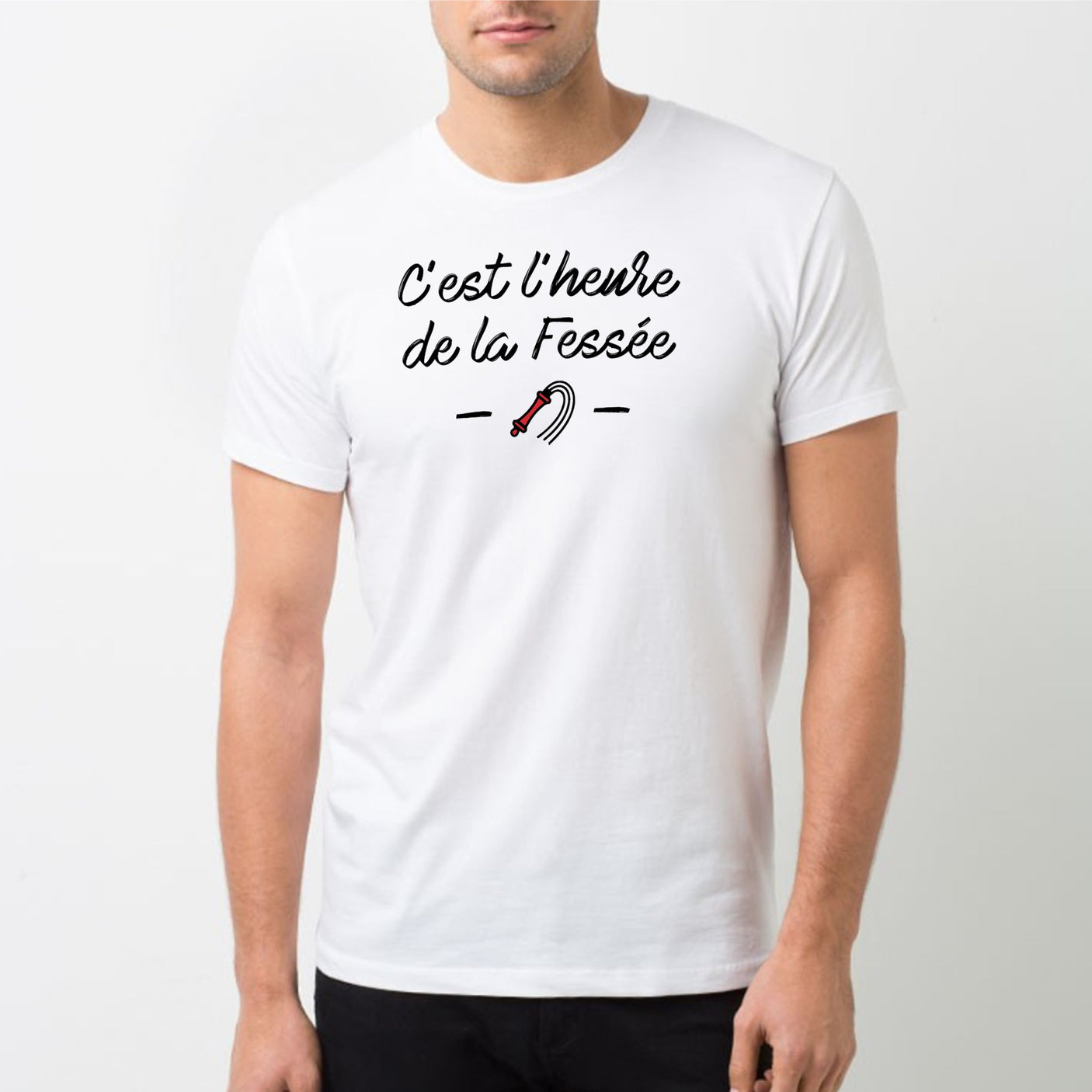 T-Shirt Homme C'est l'heure de la fessée Blanc