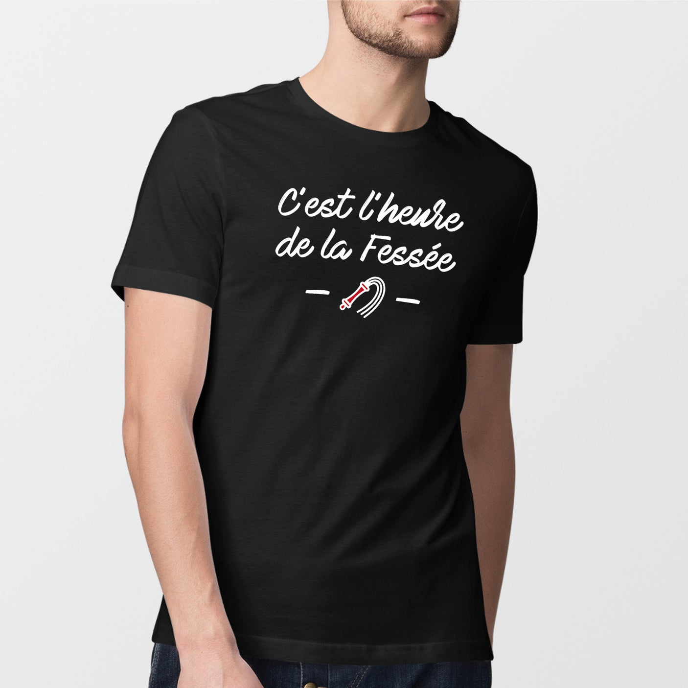 T-Shirt Homme C'est l'heure de la fessée Noir