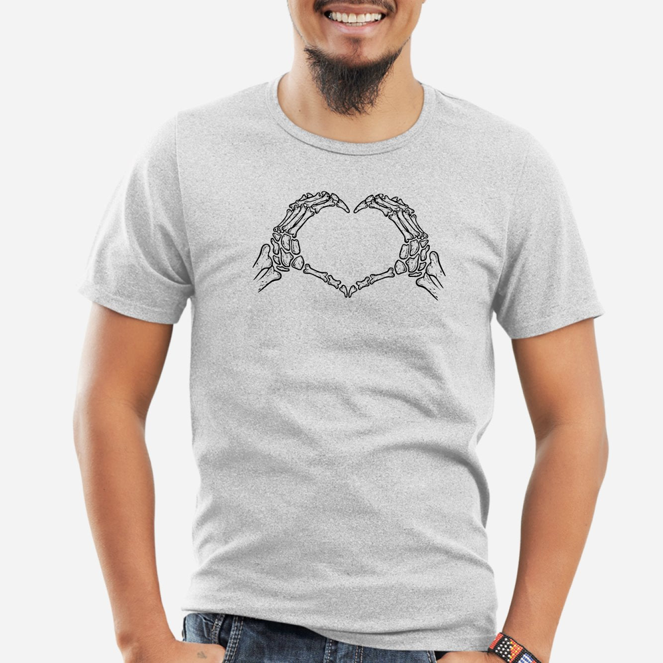 T-Shirt Homme Coeur mains squelette Gris