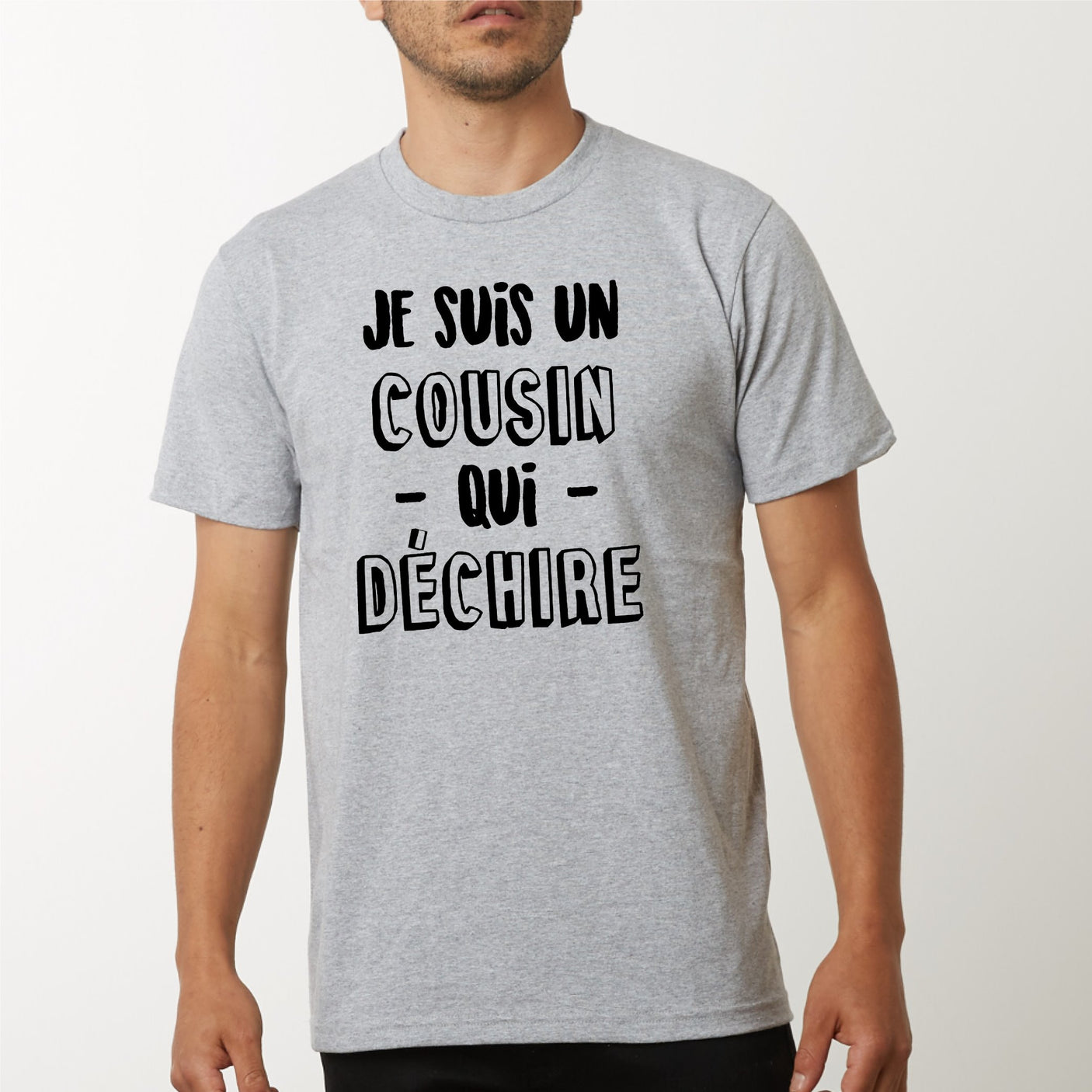 T-Shirt Homme Cousin qui déchire Gris