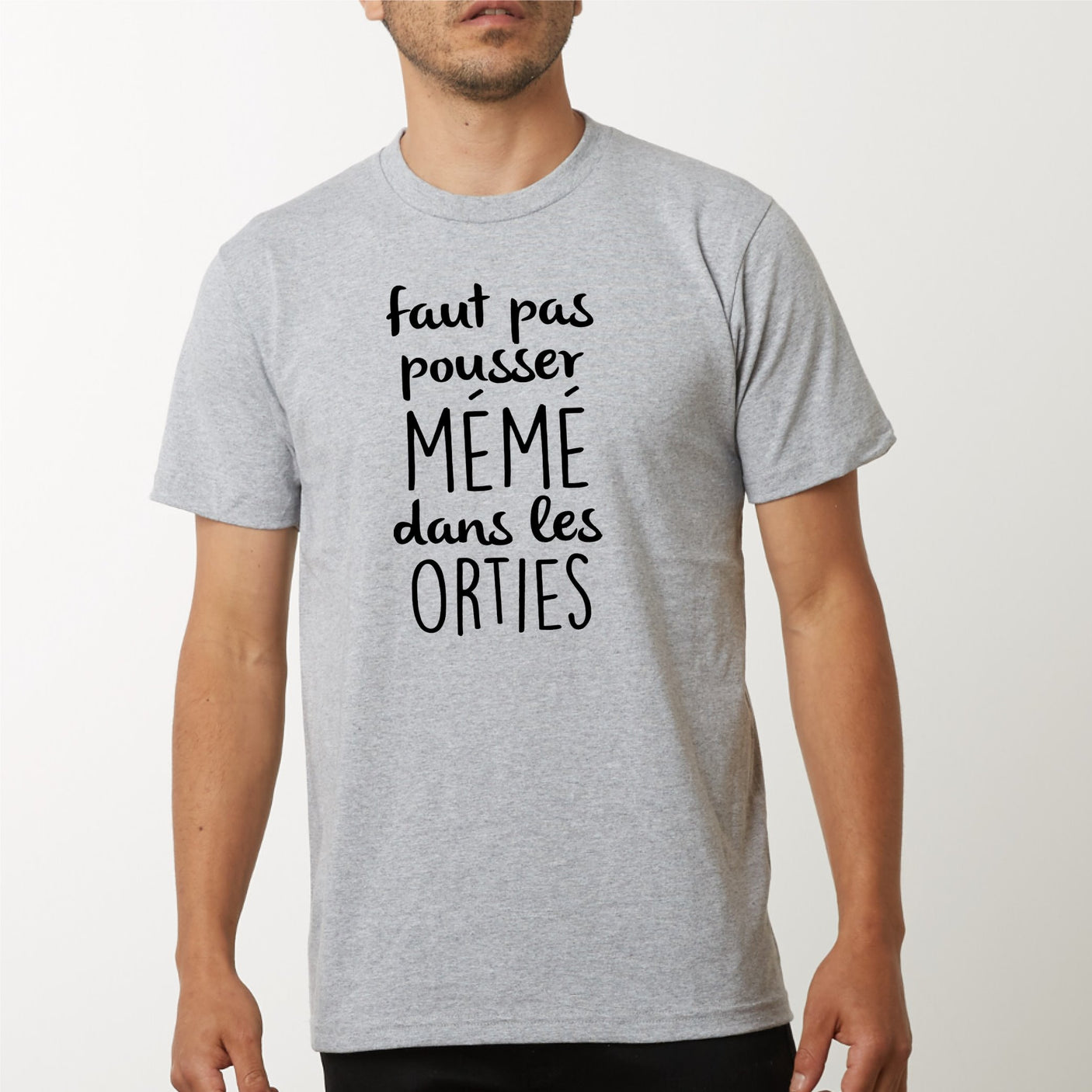 T-Shirt Homme Faut pas pousser mémé dans les orties Gris