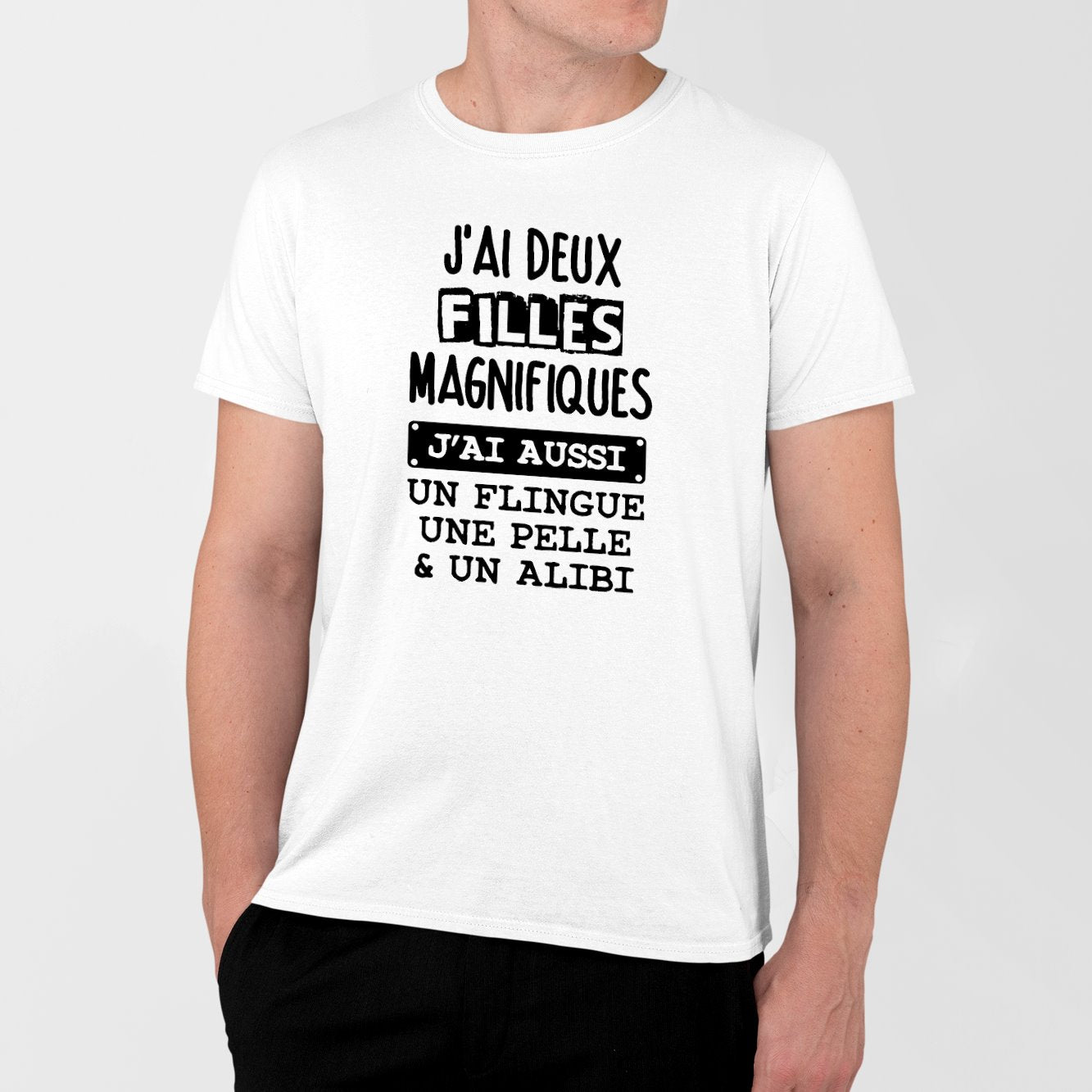 T-Shirt Homme J'ai deux filles magnifiques Blanc