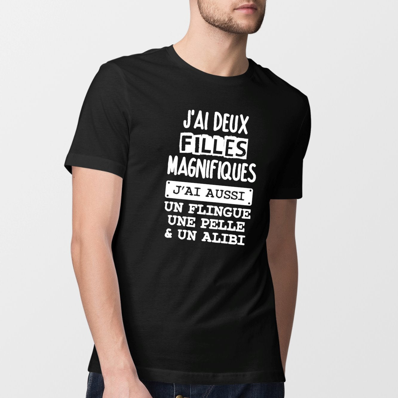 T-Shirt Homme J'ai deux filles magnifiques Noir