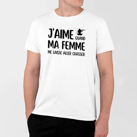 T-Shirt Homme J'aime quand ma femme me laisse aller chasser Blanc