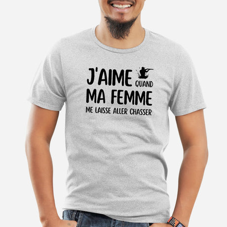 T-Shirt Homme J'aime quand ma femme me laisse aller chasser Gris