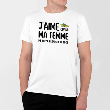 T-Shirt Homme J'aime quand ma femme me laisse regarder le foot Blanc