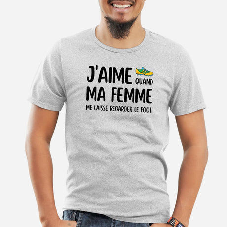 T-Shirt Homme J'aime quand ma femme me laisse regarder le foot Gris