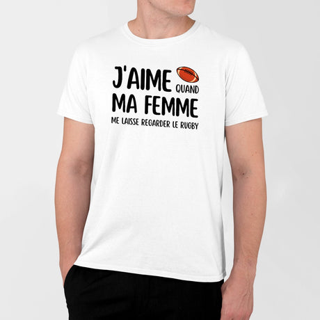 T-Shirt Homme J'aime quand ma femme me laisse regarder le rugby Blanc