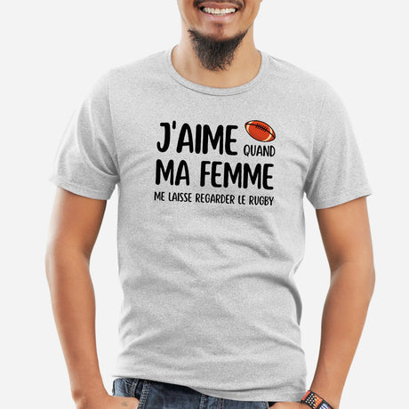 T-Shirt Homme J'aime quand ma femme me laisse regarder le rugby Gris