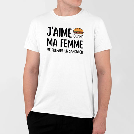 T-Shirt Homme J'aime quand ma femme me prépare un sandwich Blanc