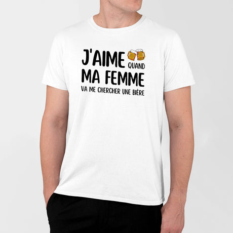 T-Shirt Homme J'aime quand ma femme va me chercher une bière Blanc