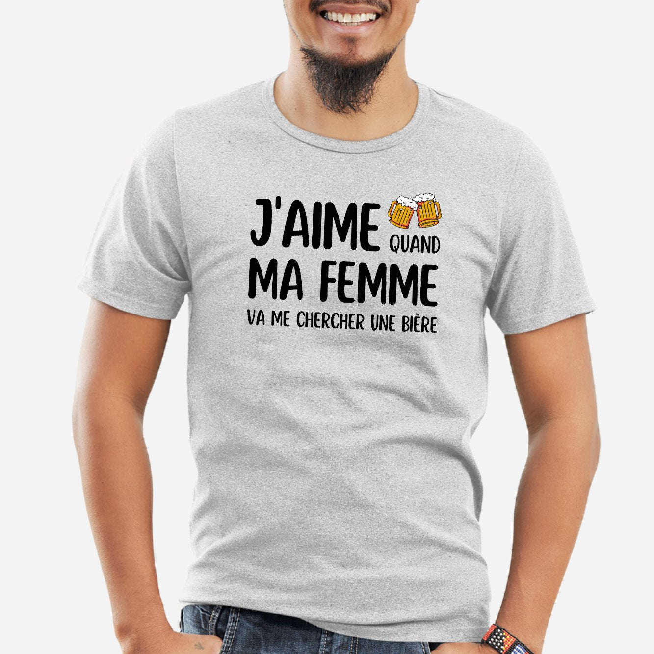 T-Shirt Homme J'aime quand ma femme va me chercher une bière Gris