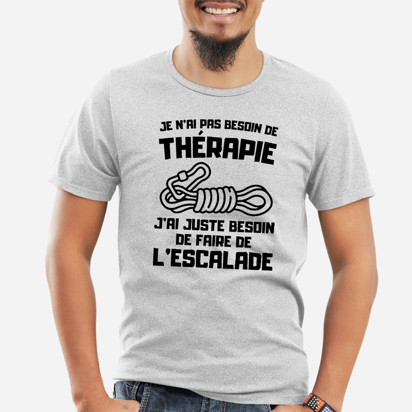 T-Shirt Homme Je n'ai pas besoin de thérapie juste d'escalade Gris