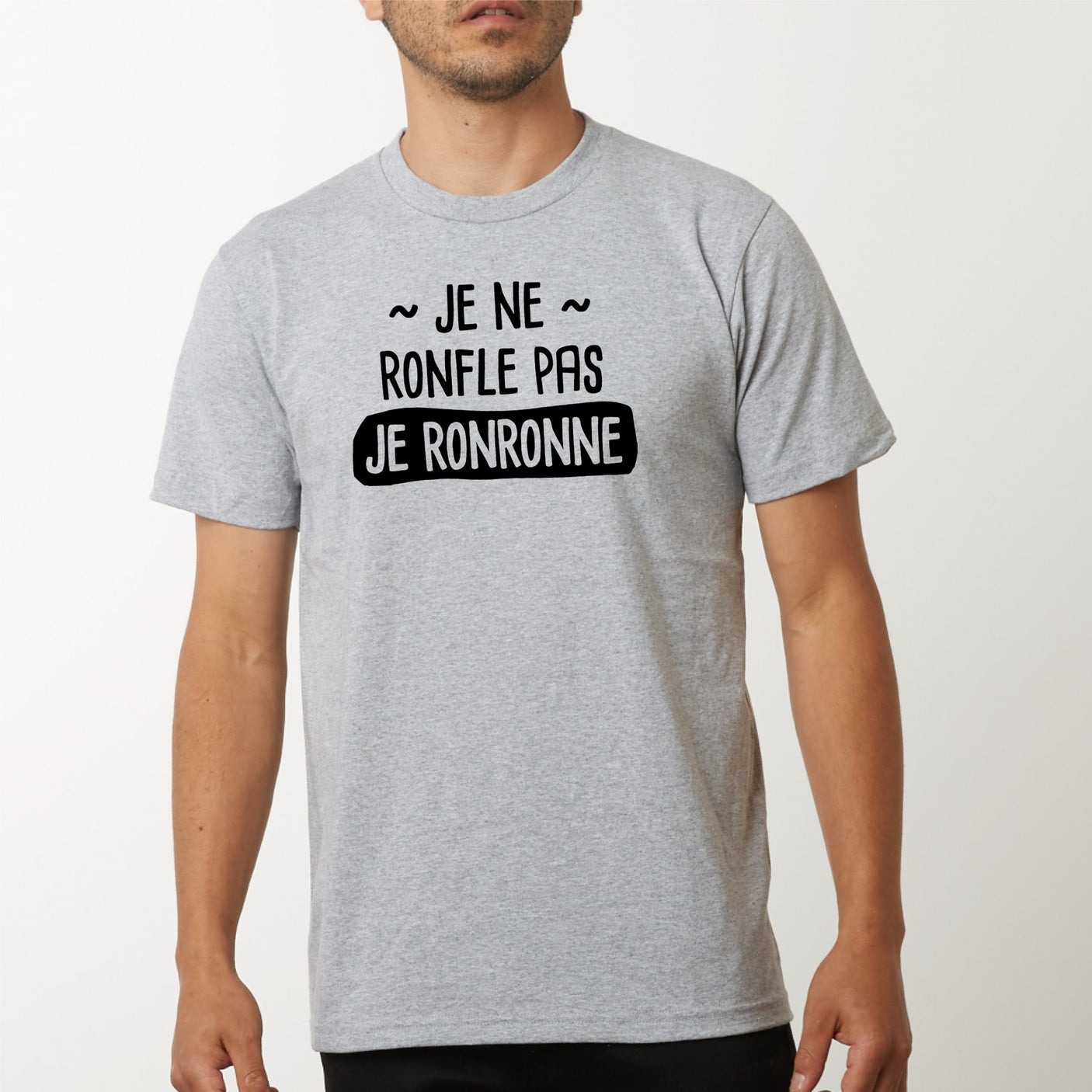 T-Shirt Homme Je ne ronfle pas je ronronne Gris