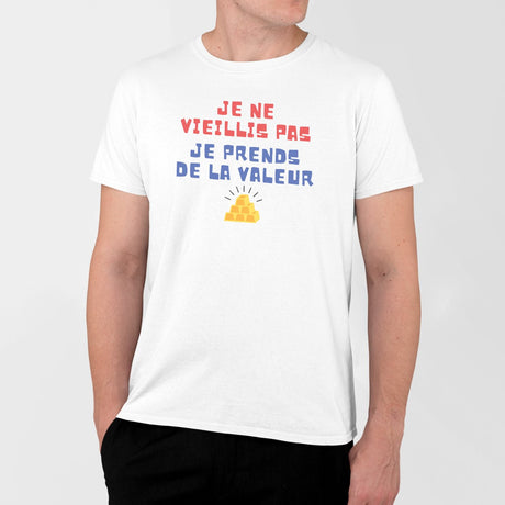 T-Shirt Homme Je ne vieillis pas je prends de la valeur Blanc