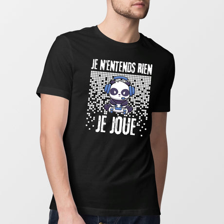 T-Shirt Homme Je n'entends rien je joue Noir